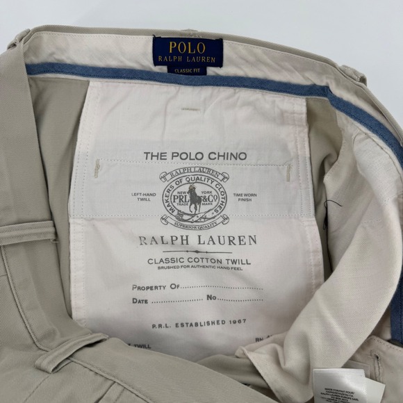 Ralph‎ Lauren Mens Beige Chino Pants 36x30 Classic Fit Casual Trousers - Picture 10 of 10